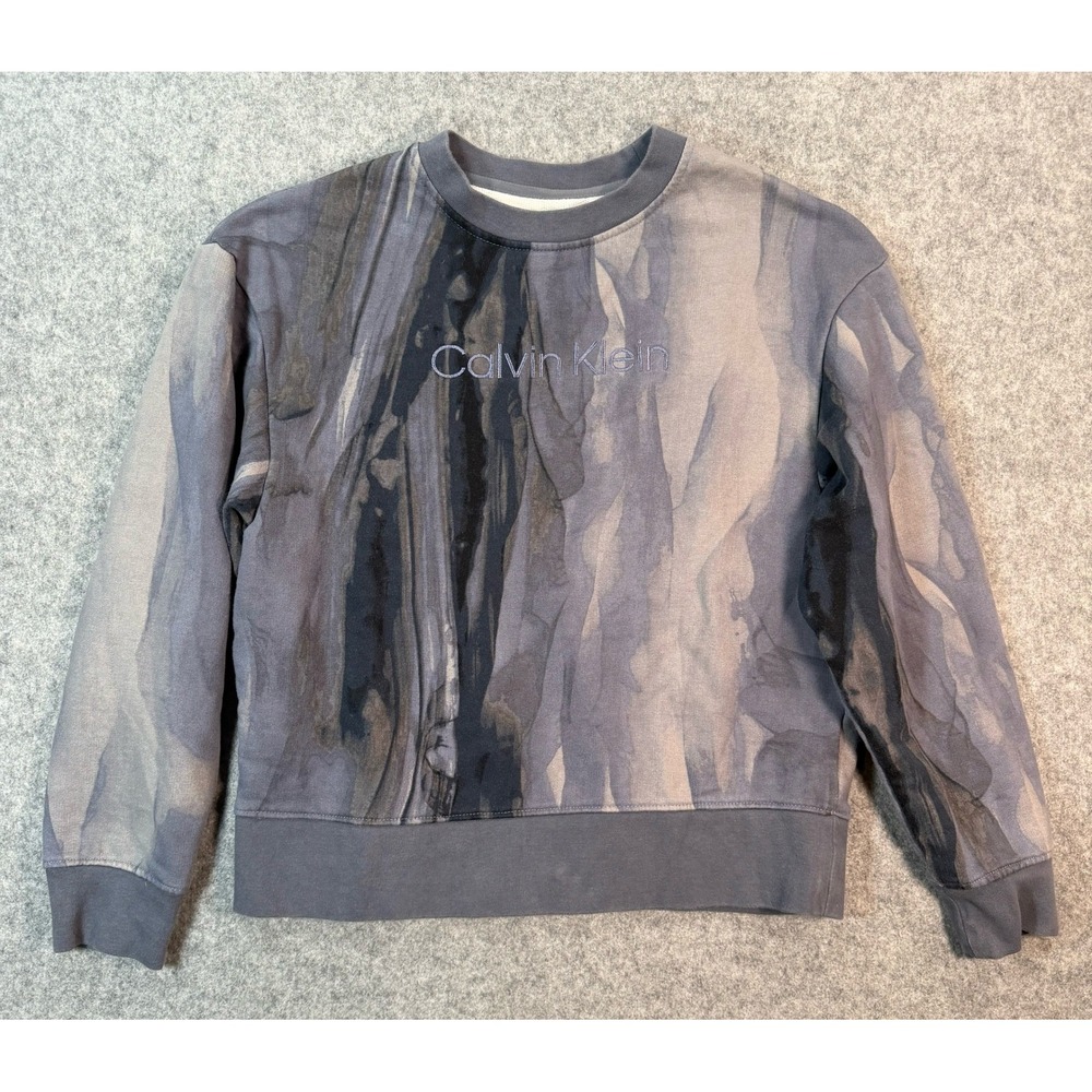 Calvin Klein Vintage Abstract Print Grey Blue Crewneck Sweatshirt Womens Small